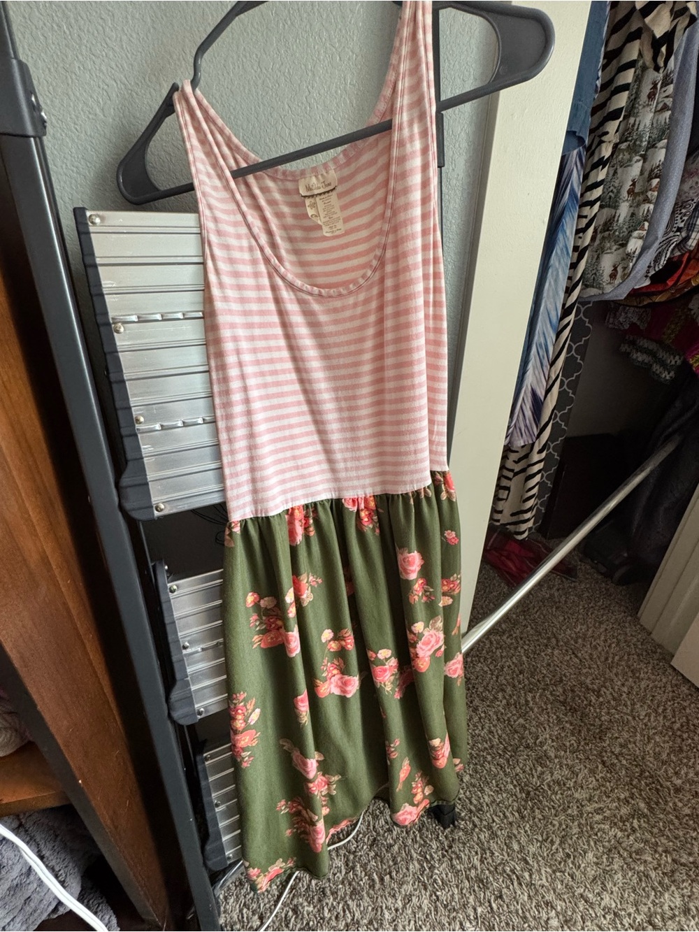 Matilda Jane Pink Striped & Olive Floral Sleeveless Dress S